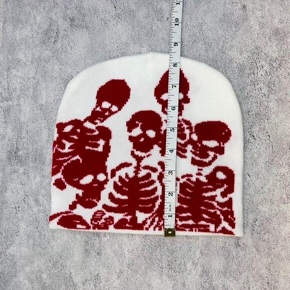 grunge punk red and white skeleton beanie - Picture 5 of 6